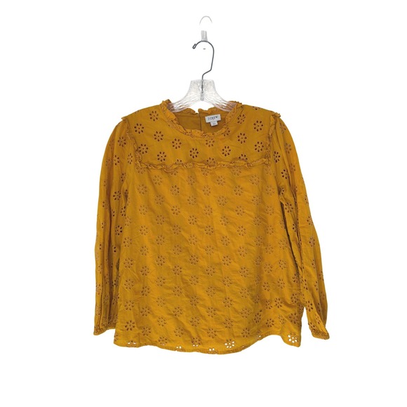 J.Crew Tops - J.Crew Ruffleneck Eyelet Yoke Top Gold Yellow Women's Dainty Feminine Small